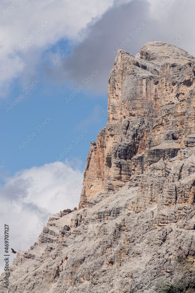 View of Dolomites with blue sky and clouds
