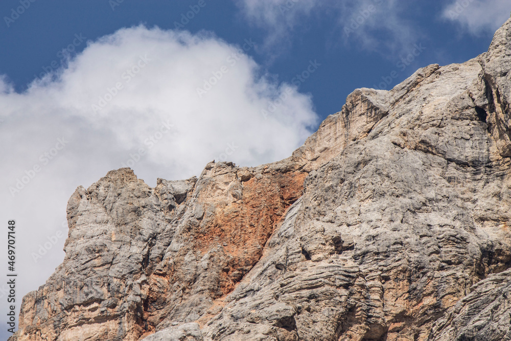 View of Dolomites with blue sky and clouds View of Dolomites with blue sky and clouds
