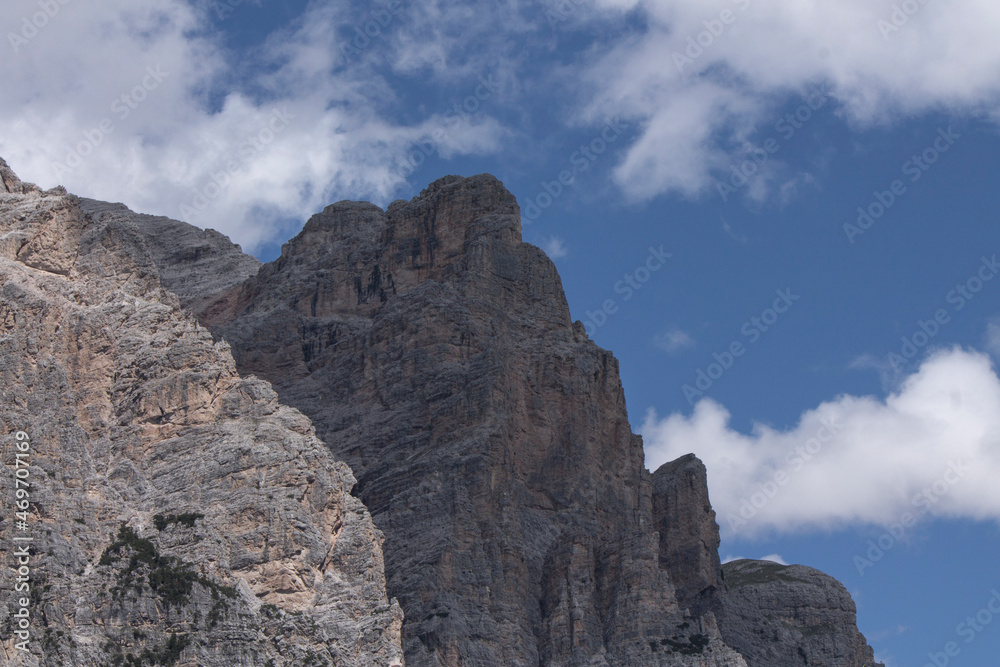 View of Dolomites with blue sky and clouds View of Dolomites with blue sky and clouds