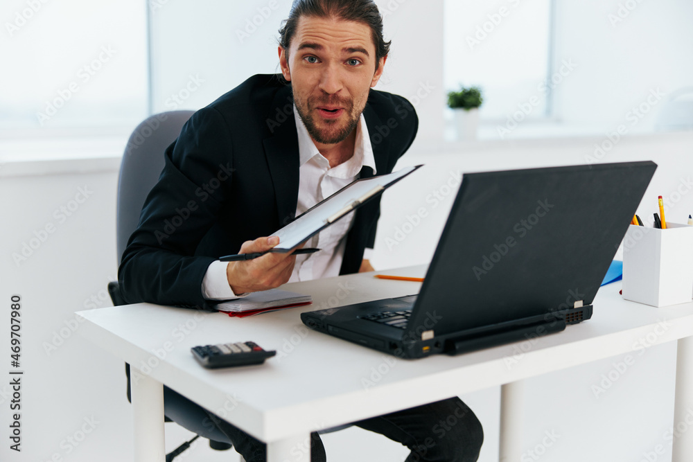 Man workflow in the office documents emotions boss Man workflow in the office documents emotions boss