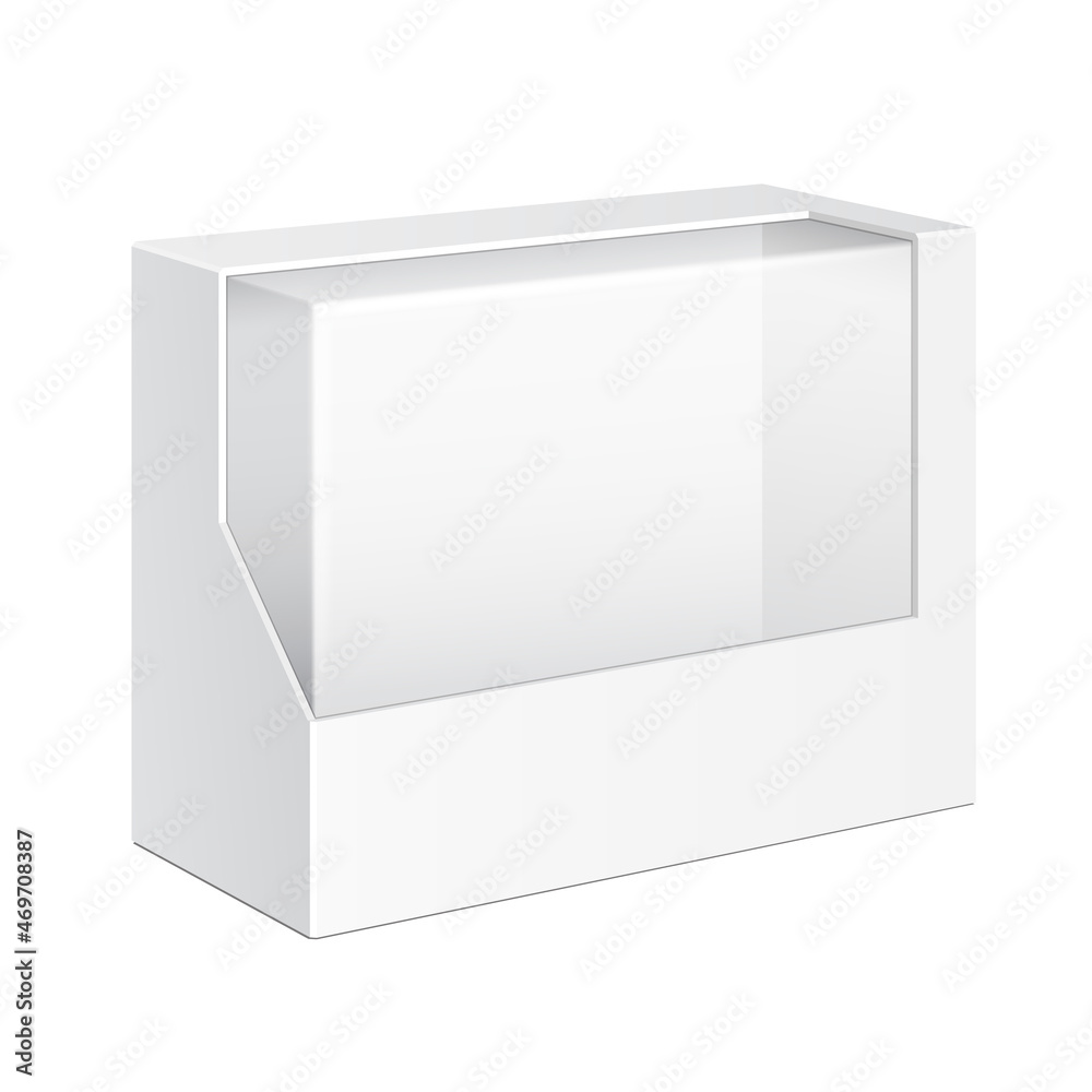 Fototapeta premium Product Cardboard Plastic Package Box With Window. Illustration Isolated On White Background. Mock Up Template Ready For Your Design. Vector EPS10