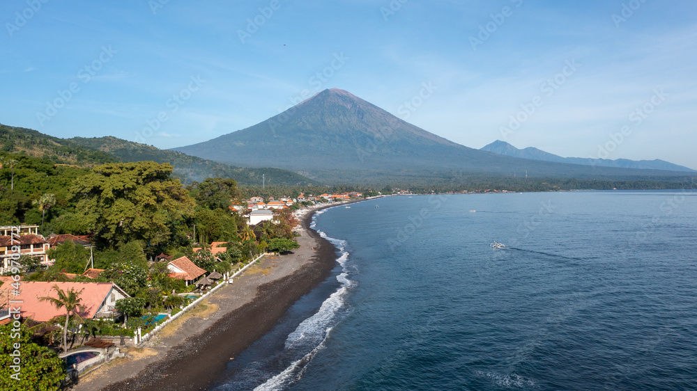 Aerial view of the volcano Mount Agung in Bali Indonesia.