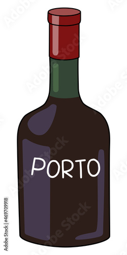 Port Wine in a bottle. Doodle cartoon hipster style vector illustration isolated on white background. Good for party card, posters, bar menu or alcohol cook book recipe