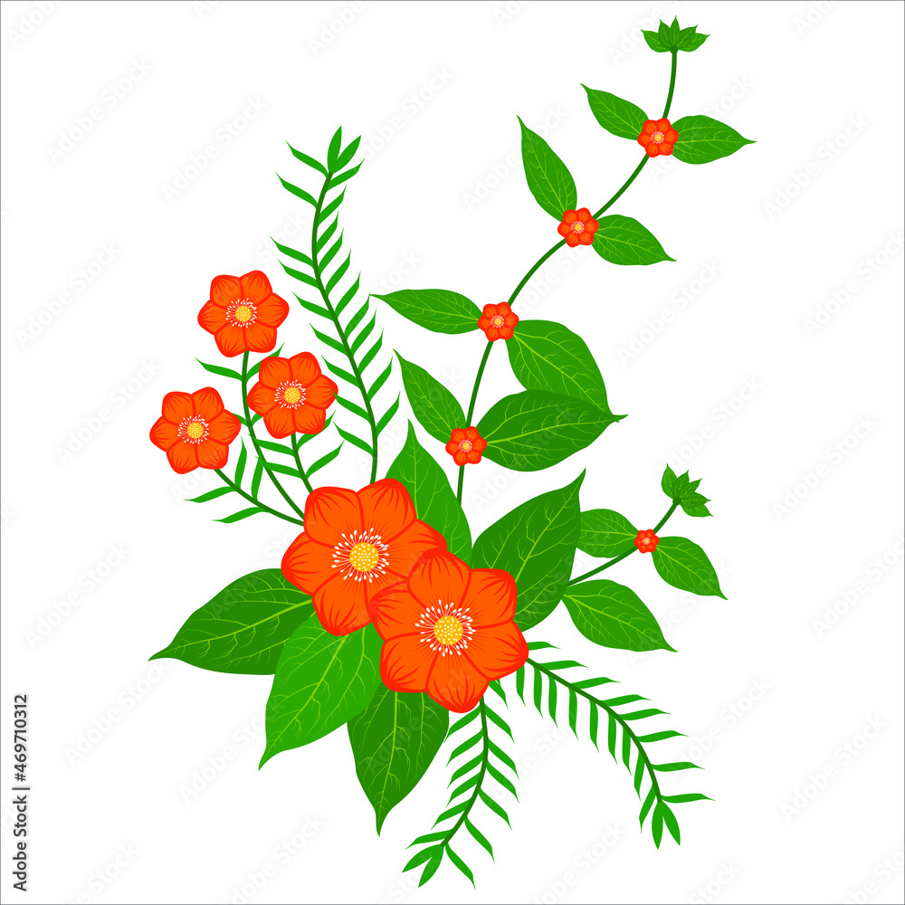 Fototapeta premium Floral and Herb Elements Decorative Background, Beautiful floral collection with flowers, green leaves, branches,fern leaves, feathers, Vector Oriental motif of flowers