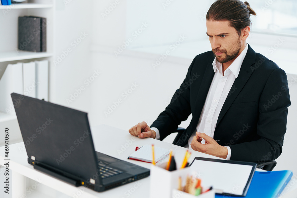 businessmen work in front of laptop emotions technology businessmen work in front of laptop emotions technology