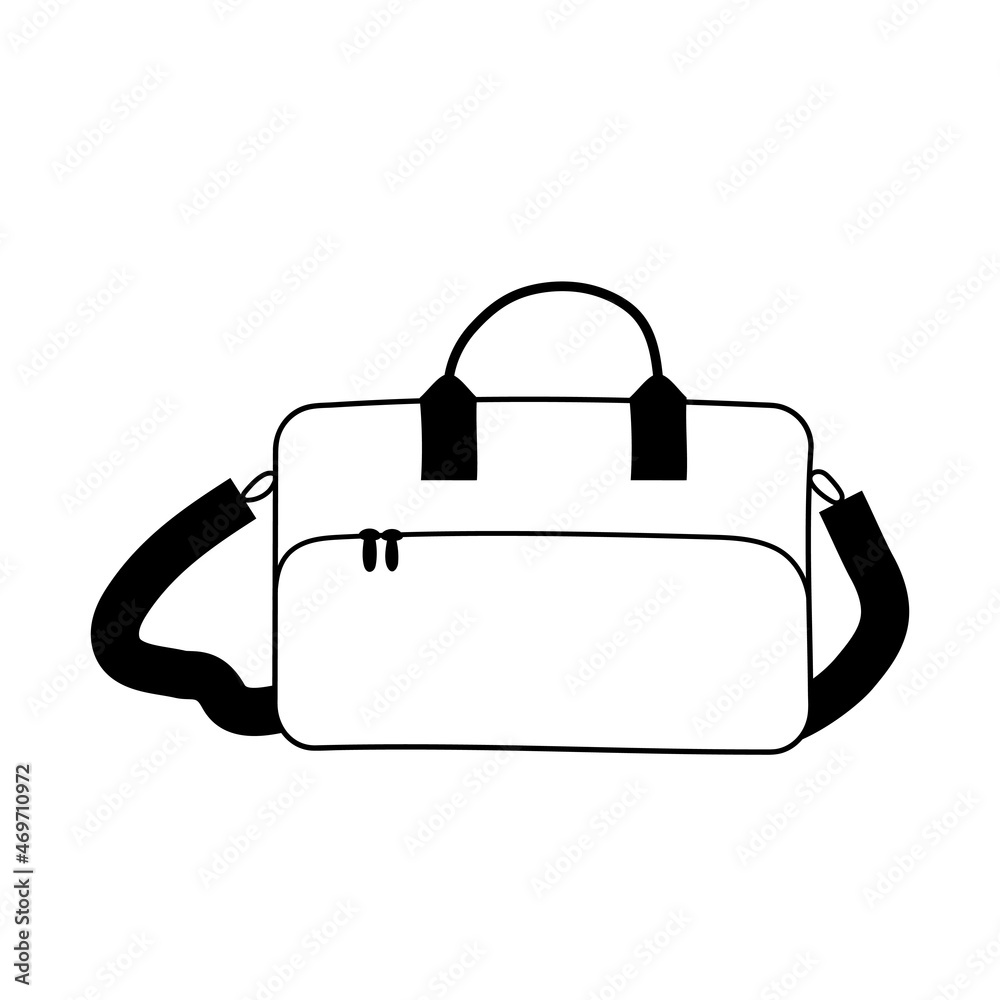 Line art handbag for laptop. Bag with pocket in doodle style. Notebook case, businessman, briefcase. Isolated vector illustration. Line art handbag for laptop. Bag with pocket in doodle style. Notebook case, businessman, briefcase. Isolated vector illustration.