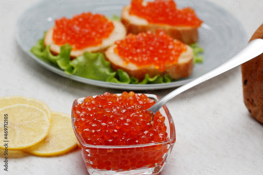 red caviar on a plate red caviar on a plate