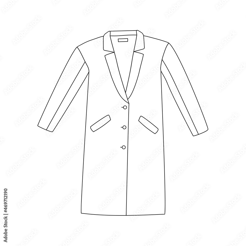 Line art long coat. Warm clothes element. Doodle style. Isolated vector illustration. Line art long coat. Warm clothes element. Doodle style. Isolated vector illustration.