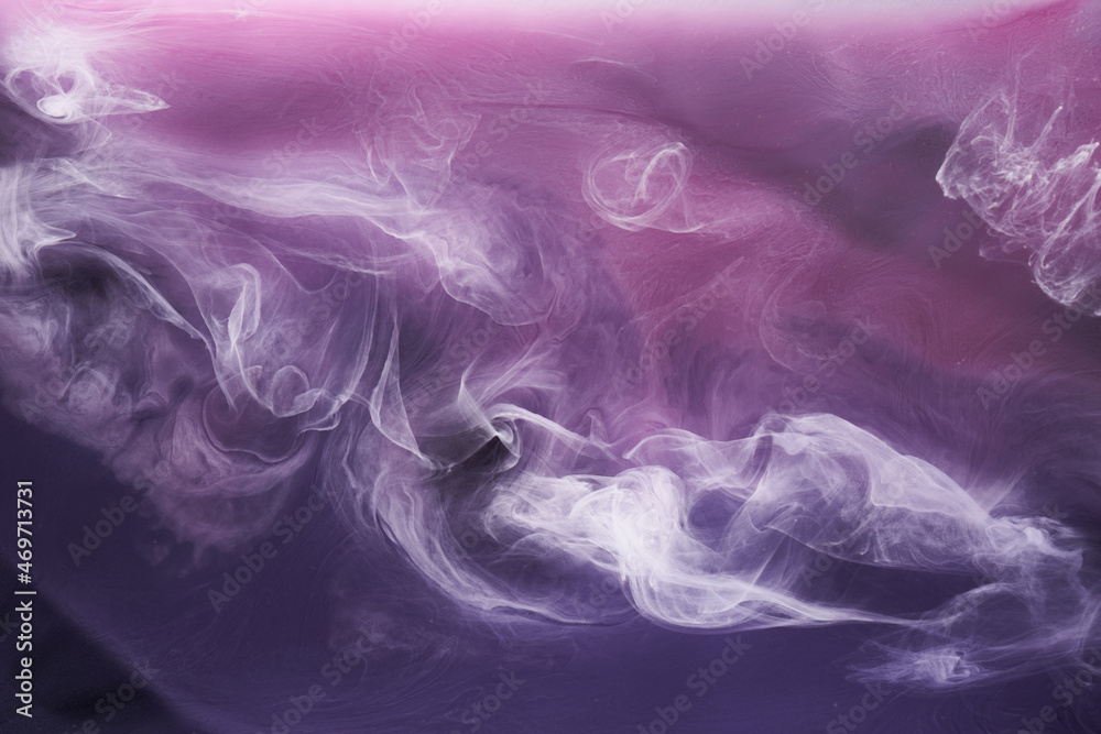 Purple smoke on black ink background, colorful fog, abstract swirling purple ocean sea, acrylic paint pigment underwater Purple smoke on black ink background, colorful fog, abstract swirling purple ocean sea, acrylic paint pigment underwater
