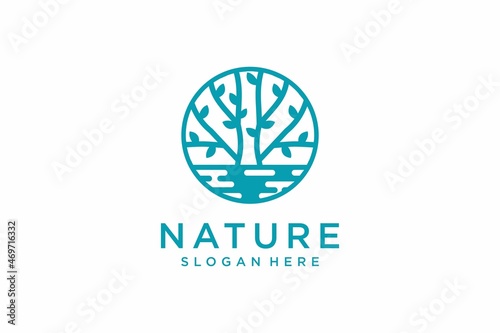 Nature tree in circle logo design inspiration