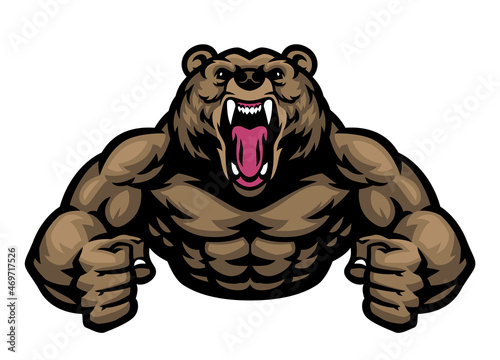 Big Muscle Grizzly Bear Mascot Logo