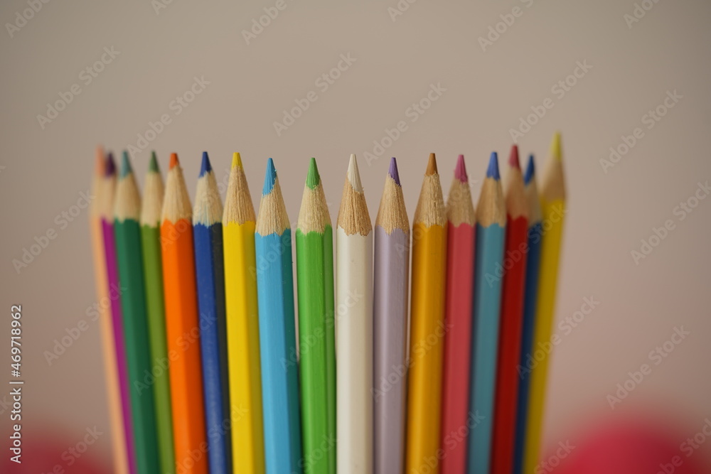 Colored pencils close-up, drawing equipment Colored pencils close-up, drawing equipment