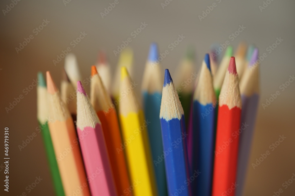 Colored pencils close-up, drawing equipment Colored pencils close-up, drawing equipment