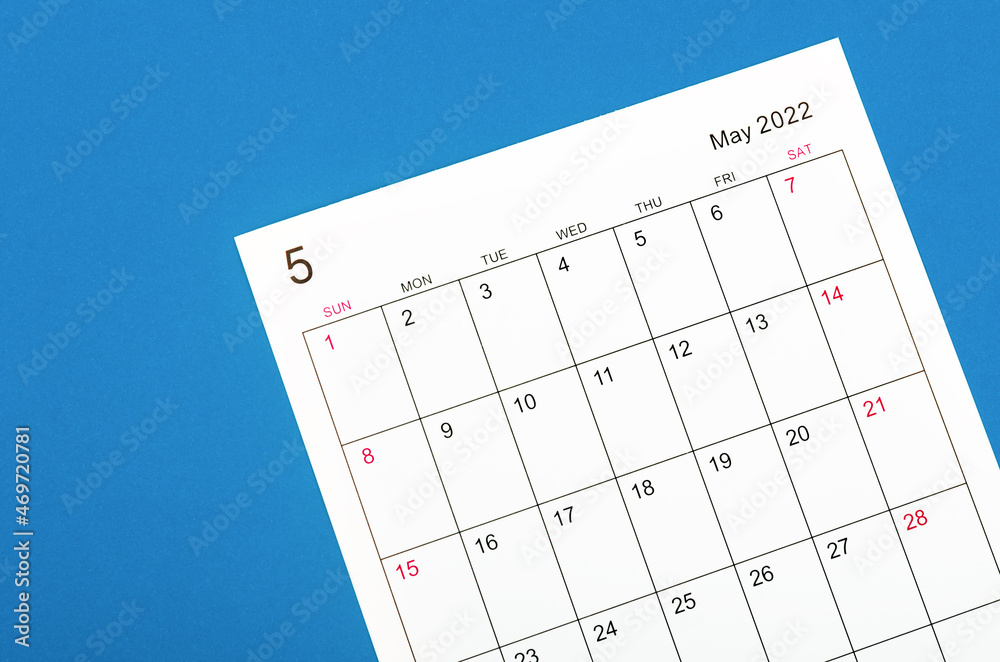 May 2022 calendar sheet.