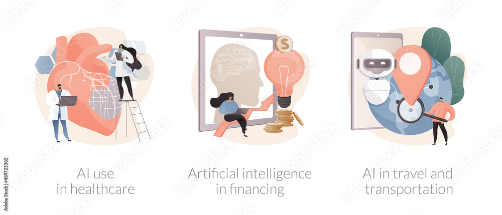 Machine learning in industry abstract concept vector illustrations.