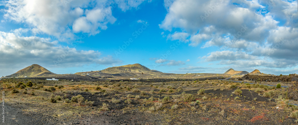 scenic view in Lanzarote to valley near Playa Blanca with wild area