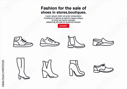 Shoes Icon Vector. Emblem or logotype elements for shoemaker.Fashion vector illustration for the sale of shoes in stores, boutiques.