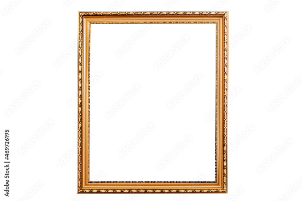 Obraz premium Empty golden vintage frame isolated on white background