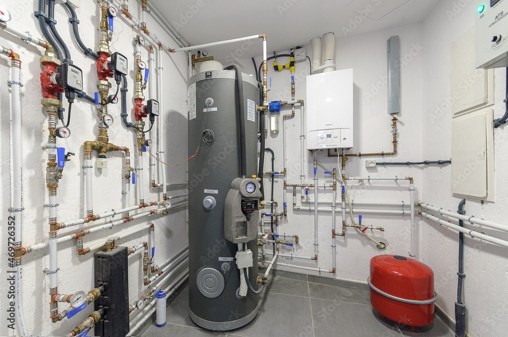 Modern boiler room. Equipment for heating system.