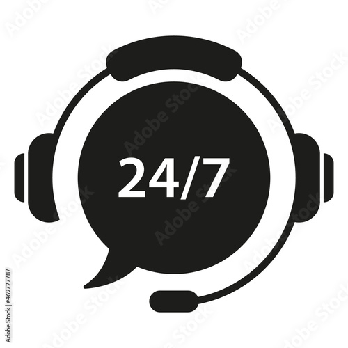 Support Customer 24 7 Silhouette Icon. Help Service Call Center Logo. Headphone with Bubble Around the Clock Hotline Concept. Telephone Center for Help Customers Sign. Isolated Vector Illustration