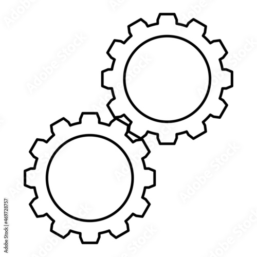 Two gears gearwheel cog set Cogwheels connected in working mechanism contour outline icon black color vector illustration flat style image