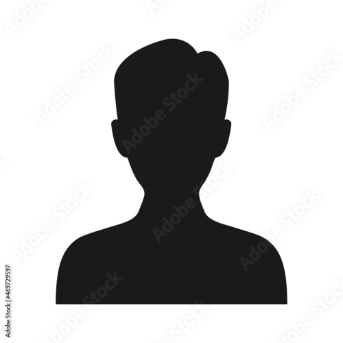 Male silhouette. Person black symbol. Man profile picture illustration. Human avatar. Vector isolated on white.