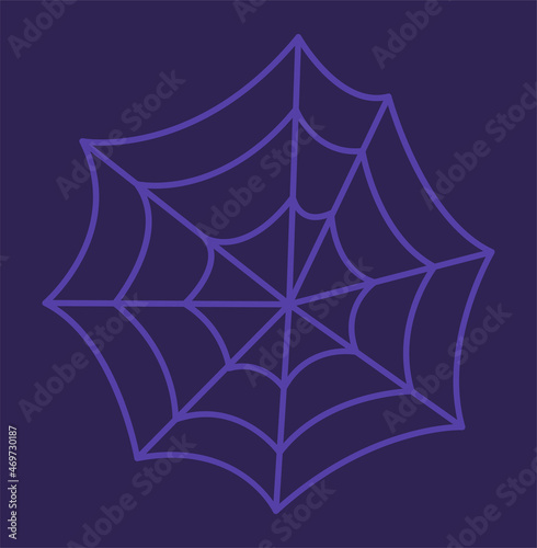 Cute spiderweb sticker. Old and scary place, graphic elements for website. Trap, sticker, social media emoji, icons for kids. Holiday, Hallooween, autumn, october. Cartoon flat vector illustration
