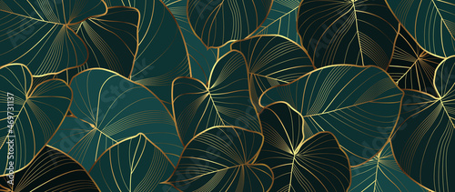 Tropical leaf golden luxury natural background