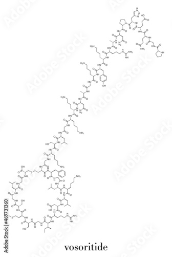 Vosoritide achondroplasia drug molecule. Skeletal formula.