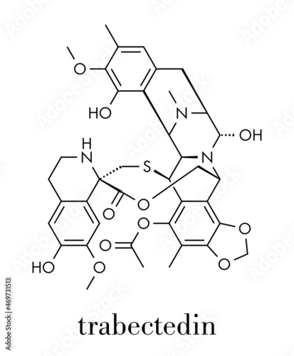 Trabectedin cancer drug molecule. Skeletal formula.