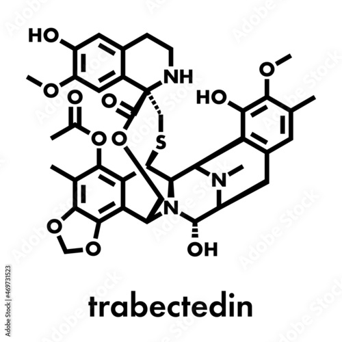 Trabectedin cancer drug molecule. Skeletal formula.