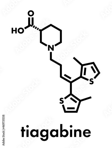 Tiagabine epilepsy drug molecule. Skeletal formula.