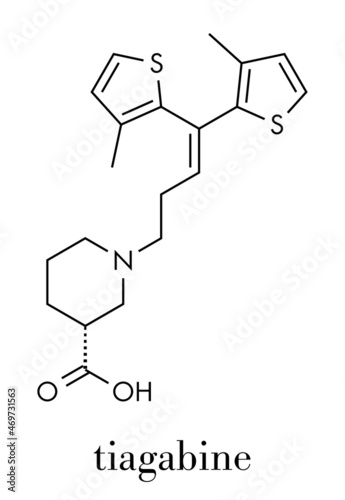 Tiagabine epilepsy drug molecule. Skeletal formula.
