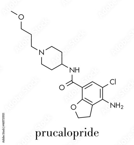 Prucalopride chronic constipation drug molecule. Skeletal formula.