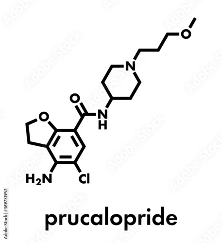 Prucalopride chronic constipation drug molecule. Skeletal formula.