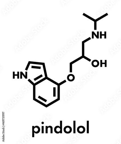 Pindolol beta blocker drug molecule. Skeletal formula.