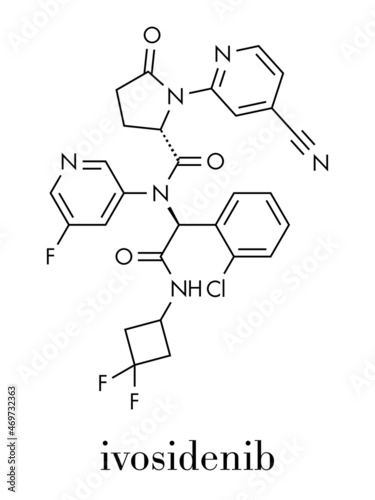 Ivosidenib cancer drug molecule. Skeletal formula.