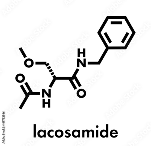 Lacosamide anticonvulsant drug molecule. Skeletal formula.