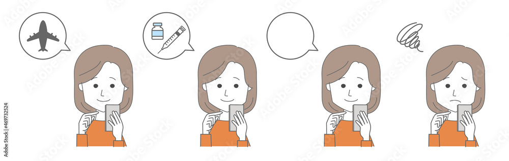 Young lady booking a flight, a doctor’s appointment, etc. Vector illustration isolated on white background. Young lady booking a flight, a doctor’s appointment, etc. Vector illustration isolated on white background.