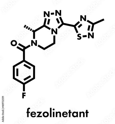 Fezolinetant drug molecule (NK3 receptor inhibitor). Skeletal formula.