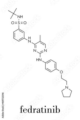 Fedratinib cancer drug molecule. Skeletal formula.