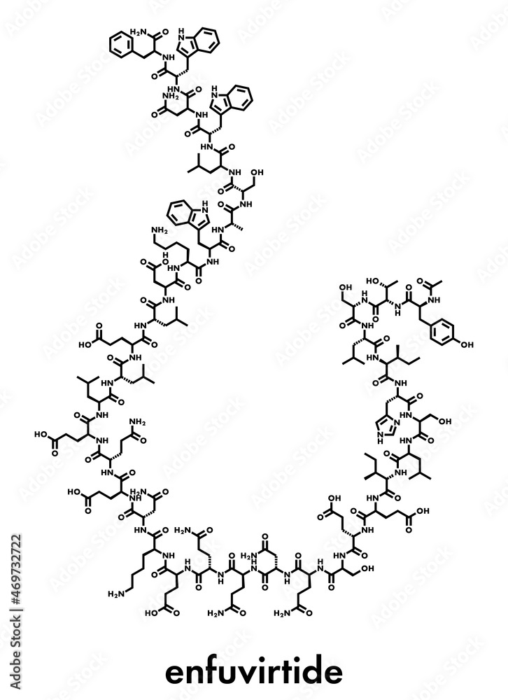 Fototapeta premium Enfuvirtide HIV drug (fusion inhibitor class) molecule. Skeletal formula.