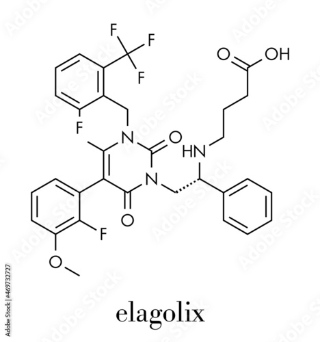Elagolix drug molecule (gonadotropin-releasing hormone receptor antagonist). Skeletal formula.