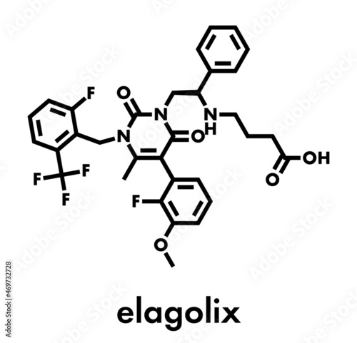 Elagolix drug molecule (gonadotropin-releasing hormone receptor antagonist). Skeletal formula.