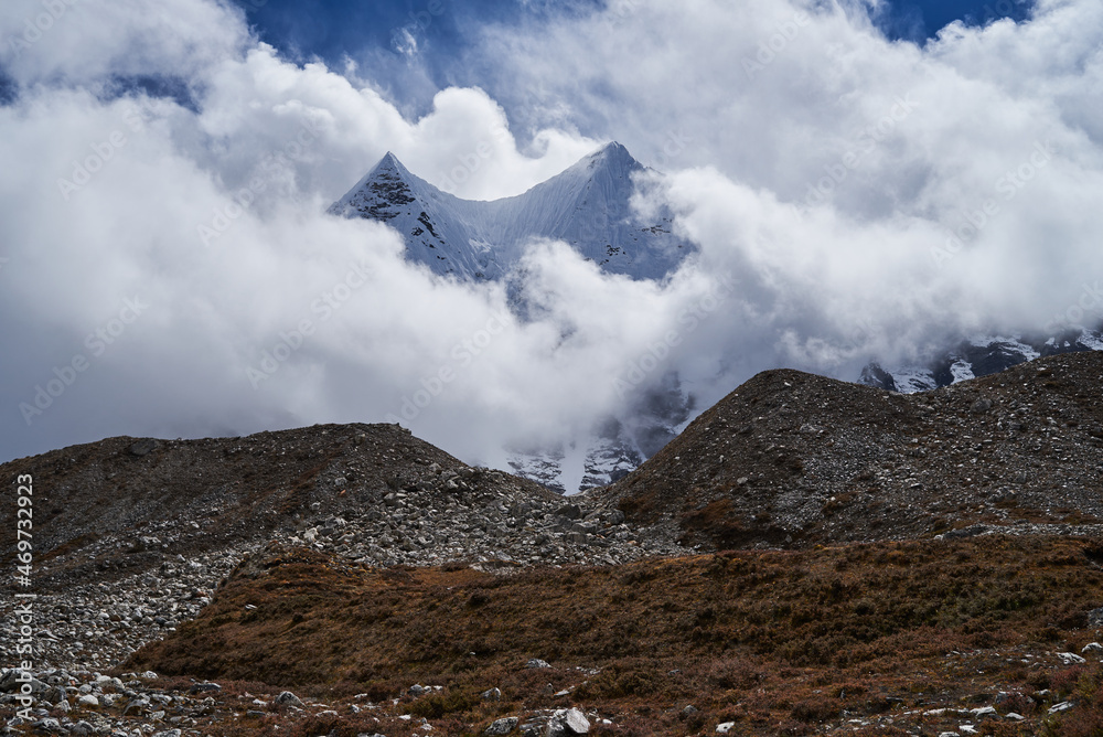 View to mountain from Island Peak Base Camp, Khumbu Valley, Nepal