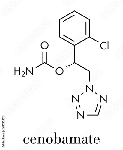Cenobamate seizures drug molecule. Skeletal formula.