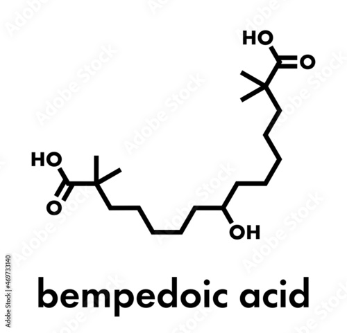 Bempedoic acid hypercholesterolemia drug molecule (ATP-citrate lyase inhibitor). Skeletal formula.