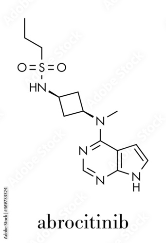 Abrocitinib atopic dermatitis drug molecule (JAK1 inhibitor). Skeletal formula.