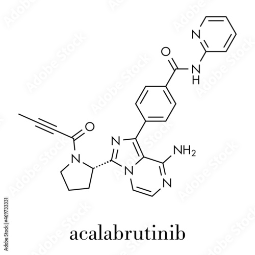 Acalabrutinib cancer drug molecule. Skeletal formula.