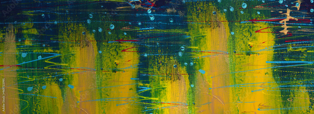 Obraz premium Hand draw painting abstract art panorama background colors texture design illustration..